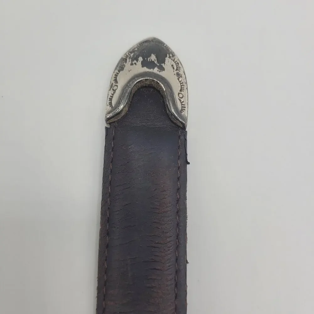 Brown Leather Belt Mens 44 Western Concho Silver Buckle Studded Cowboy Rodeo‎